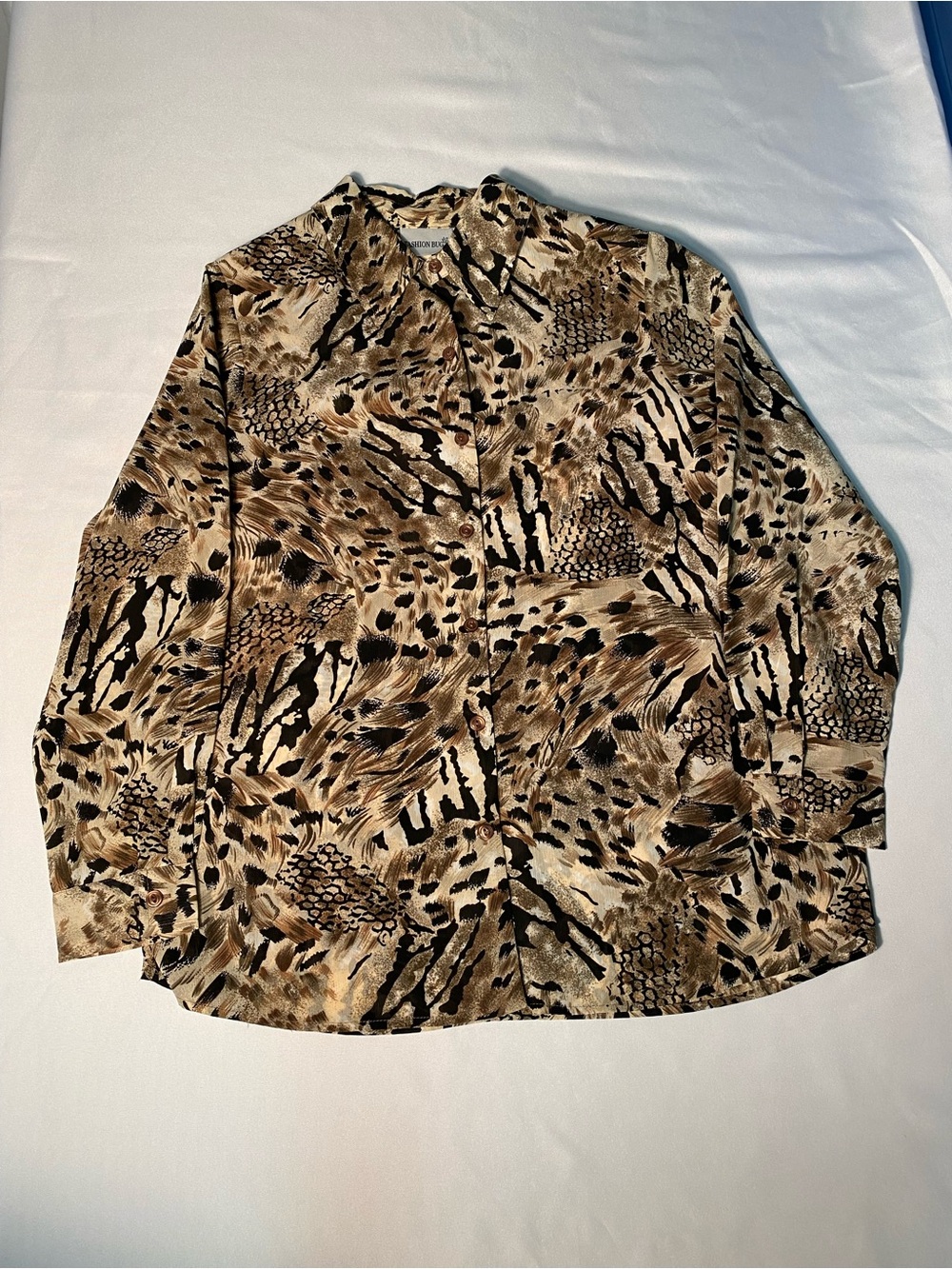 Fashion Bug Animal Print Button-Up Shirt in Brown Vintage